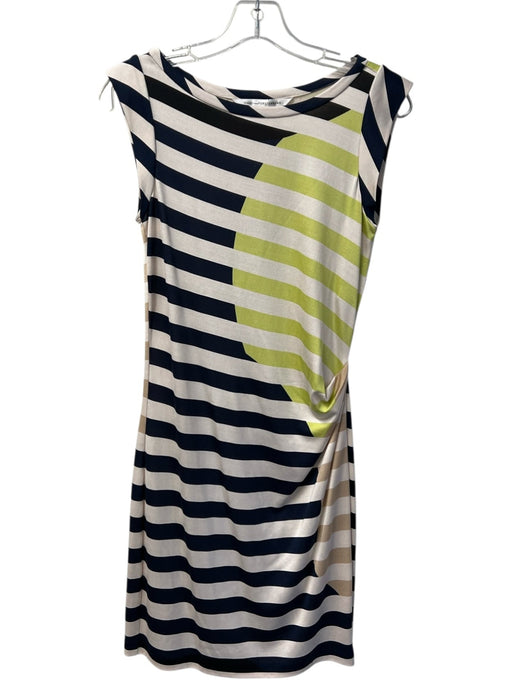 Diane Von Furstenberg Size 4 Ivory, Navy & Green Silk Wide Round Neck Dress Ivory, Navy & Green / 4