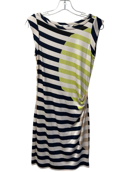 Diane Von Furstenberg Size 4 Ivory, Navy & Green Silk Wide Round Neck Dress Ivory, Navy & Green / 4