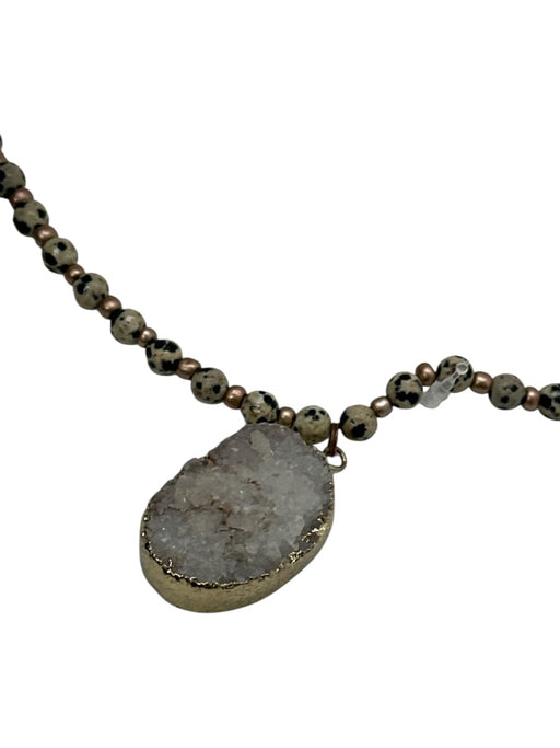 No Brand Gold black & white stone Druzy Dalmation Jasper Necklace Gold