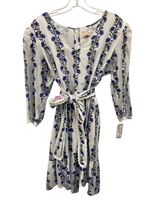 Beyond by Vera Size L White, Blue & Green Cotton Floral Stripe 3/4 Sleeve Dress White, Blue & Green / L