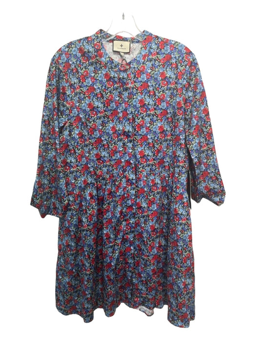 Tuckernuck Size L Blue, Red, Green Cotton Blend Button Front Pleated Dress Blue, Red, Green / L