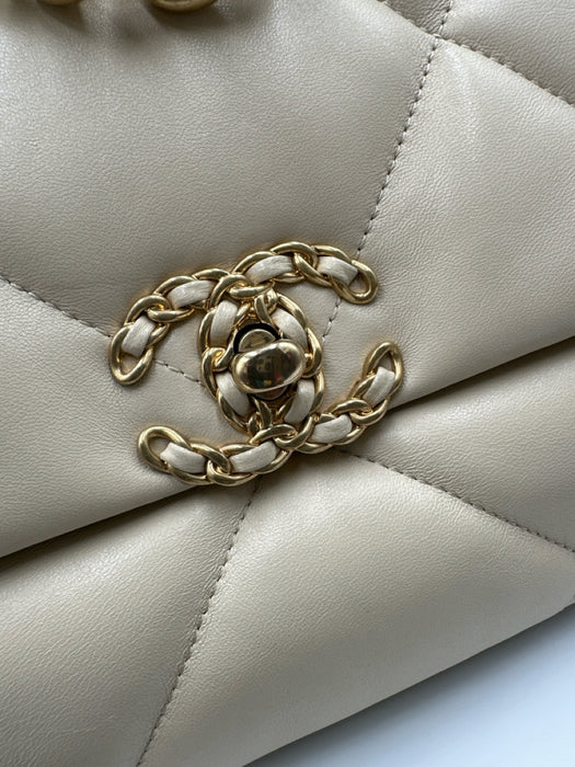 Chanel Beige Leather turn lock Quilted Flap Two Tone Chain Bag