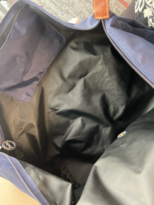 Longchamp Navy Nylon & Leather Foldable 2 handles Top Zip Bag