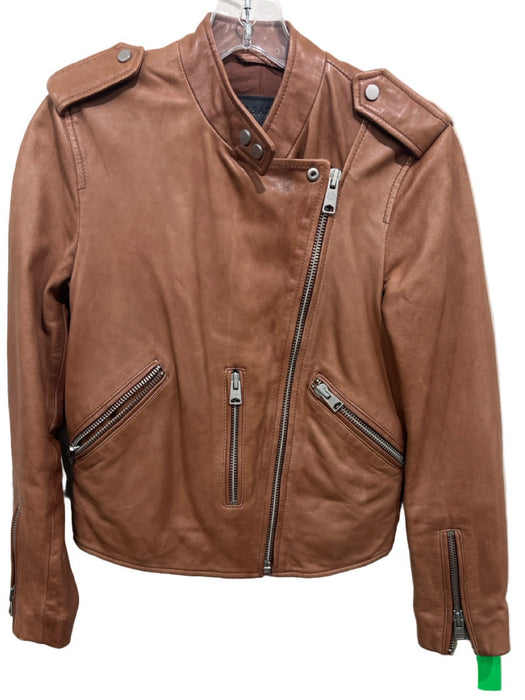 ALLSAINTS Size 2 Tan Brown Lamb leather Long Sleeve Zip Front Moto Jacket