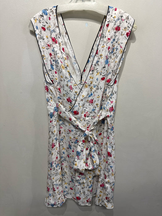 Doen Size XXL White & Multi Viscose Sleeveless Floral Contrast Trim Dress