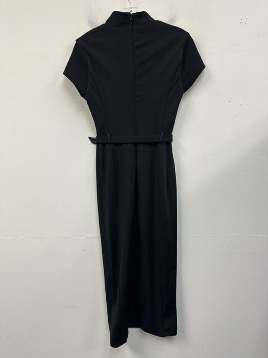 Meshki Size XS Black Polyester Belted Cap Sleeve Mock Neck Midi Dress