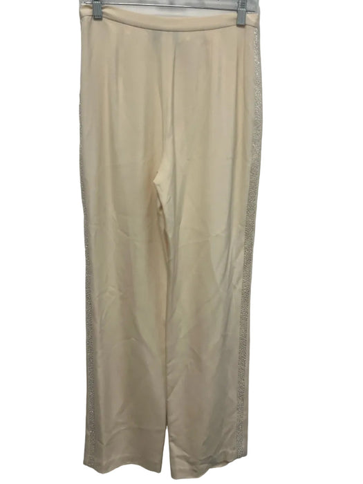 Bloomingdale's Size 6 Cream White Silk Beaded Detail Shoulder Pads Pant Set