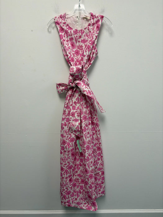 Ann Mashburn Size M Pink & White Cotton Floral Sleeveless Gathered Waist Dress