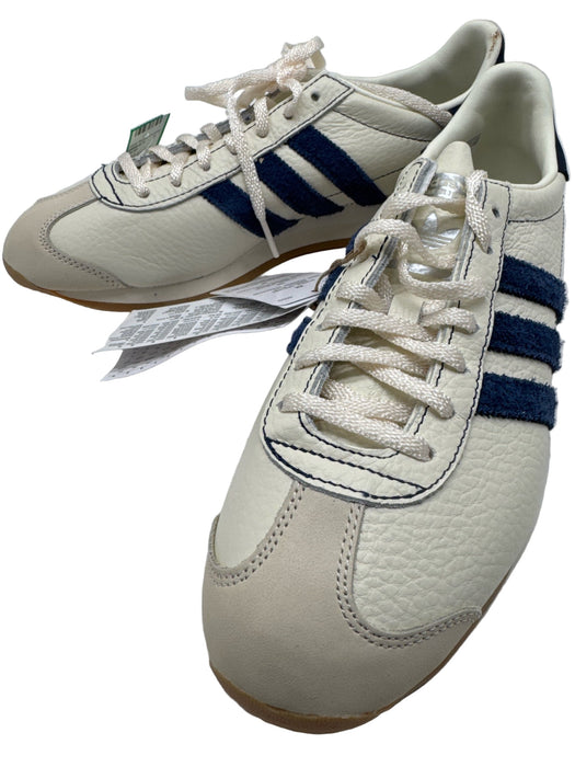 Adidas Shoe Size 8.5 Cream & Blue Leather Low Top Stripe Sneakers