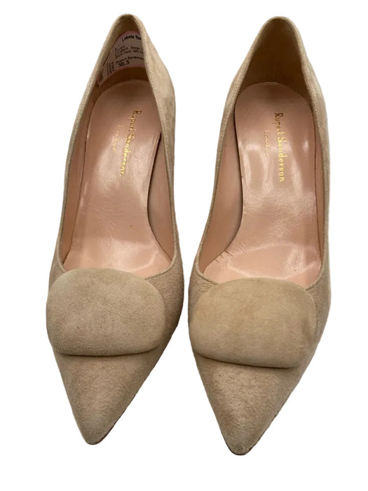 Rupert Sanderson Shoe Size 39.5 Beige Suede Pointed Toe Block Heel Pumps
