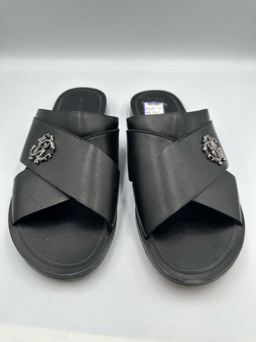 Roberto Cavalli Shoe Size 44 Black Leather Solid Slide Men's Shoes