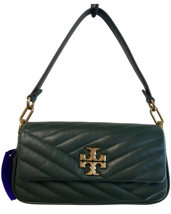 Tory Burch Army Green Leather Shoulder Bag Gold Hardware Logo Magnetic Clasp Bag