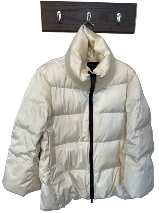 +J x Uni Qlo Size M Cream & Black Long Sleeve Puffer Full Zip Coat