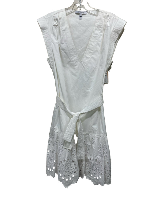 Derek Lam 10 Crosby Size 8 White Cotton Cap Sleeve Solid Eyelet Bottom Dress