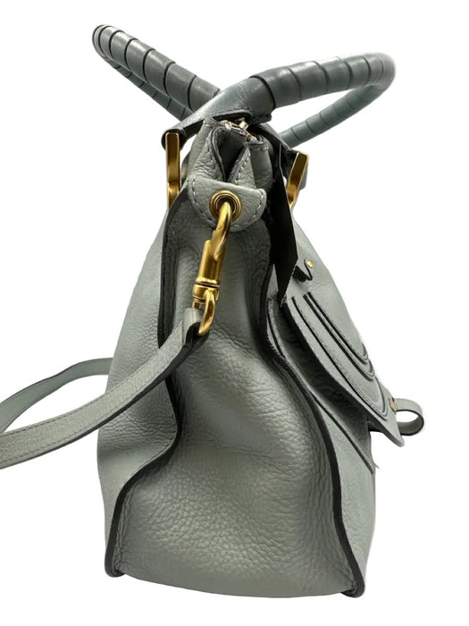 Chloe Seafoam Green Grained Leather Gold hardware Rolled Handles Zip Top Bag