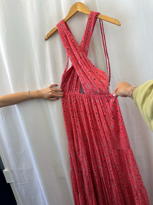 Ulla Johnson Size 8 Pink & blue Viscose Blend Sleeveless Open Back Maxi Dress