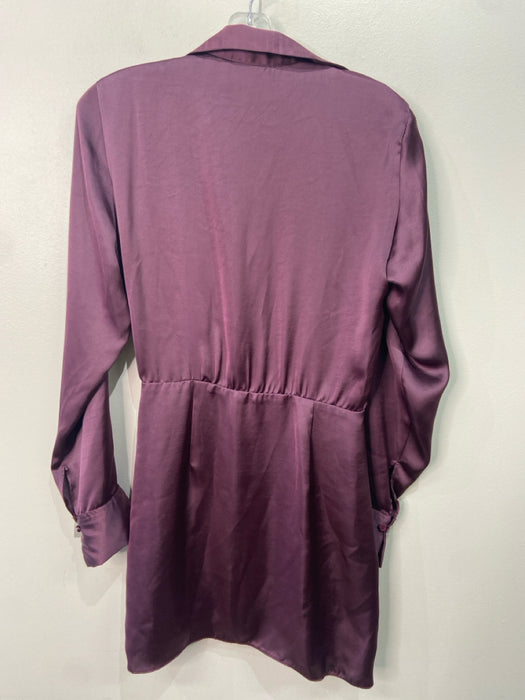 Zara Size XS Purple Polyester Surplice Long Sleeve Rouched Collar Dress