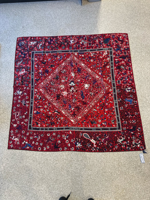 Hermes Red, White, Blue Cashmere & Silk Pasley Floral Print scarf