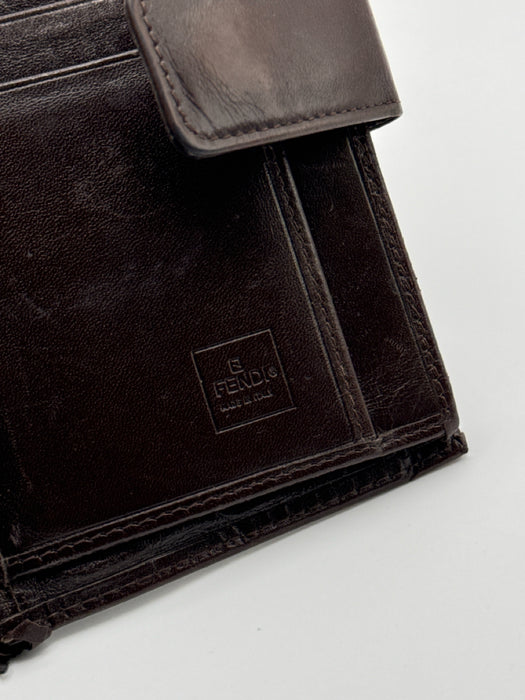 Fendi Brown Canvas & Leather Monogram Zucca Snap Button Close Coin pouch Wallets