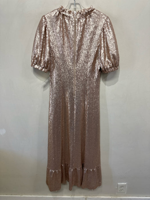 Sea New York Size 4 Champagne Gold Polyester Sequin Short Puff Sleeve Gown