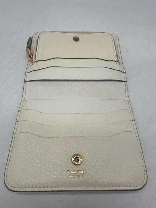 Tom Ford White Pebble Leather Gold hardware Logo Wallets