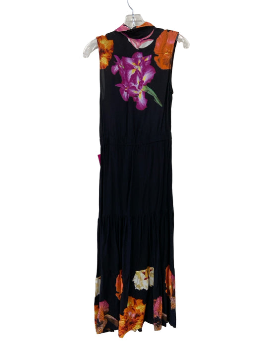 Desigual Size S Black & Multi Viscose Sleeveless Button Front Collared Dress