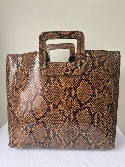 Staud Brown Print Leather Snake Embossed Crossbody Open Top Structured Bag