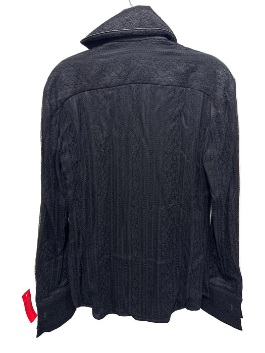 Linda Loudermilk Size 4 Black Long Sleeve Lace Overlay Button Up & Collar Top