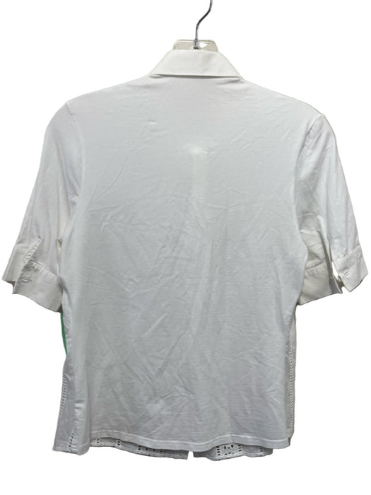 Anne Fontaine Size 42 White Cotton Blend Short Sleeve Crochet Lace Collar Top
