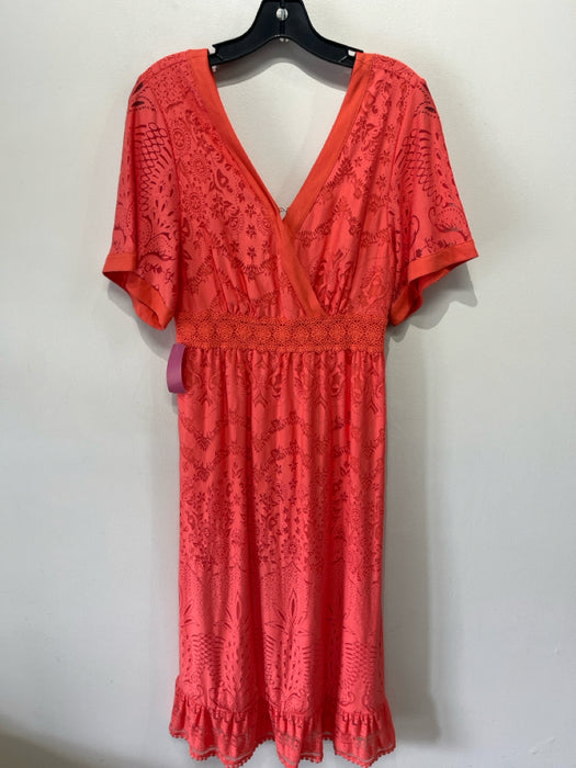 Farm Rio Size XS Orange Viscose & Polyester Double V Neck Burnout Midi Dress