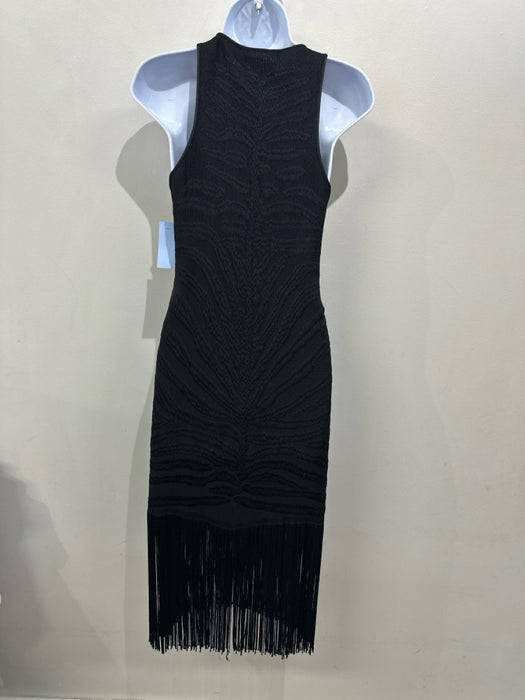Roberto Cavalli Size 40 Black Viscose Sleeveless Knit Fringe hem Midi Dress