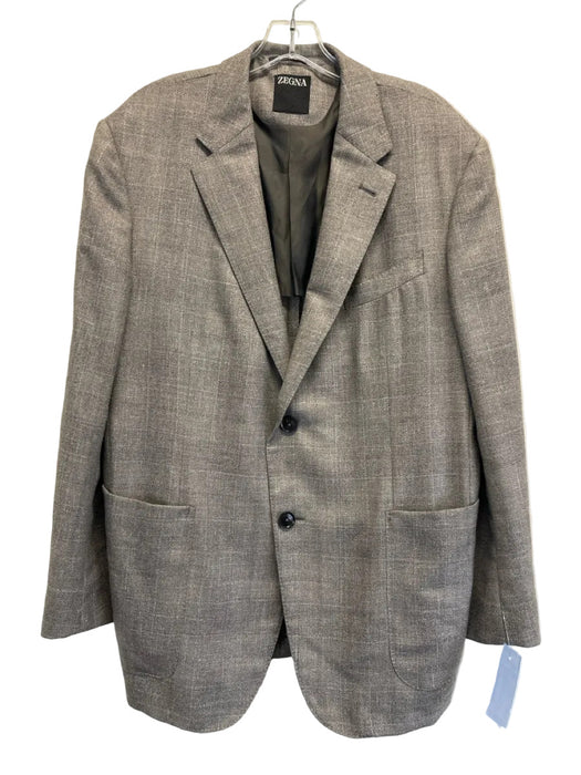 Zegna Gray Wool Blend Windowpane 2 Button Men's Blazer
