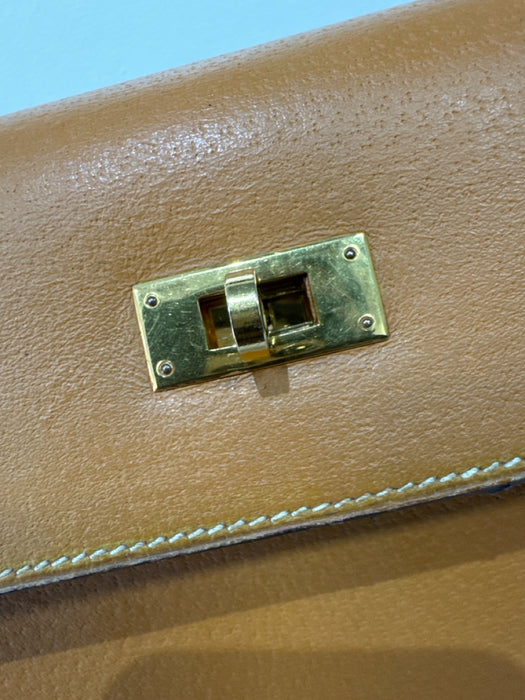 Hermes Tan Leather Gold hardware Top Handle Crossbody Strap Vintage Bag