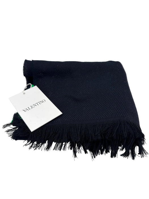 Valentino Blue Wool Fringe Detail scarf