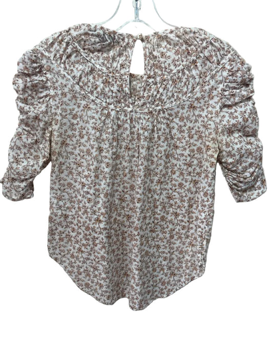 Veronica Beard Size XS White Linen Blend Brown Print Short Sleeve Top