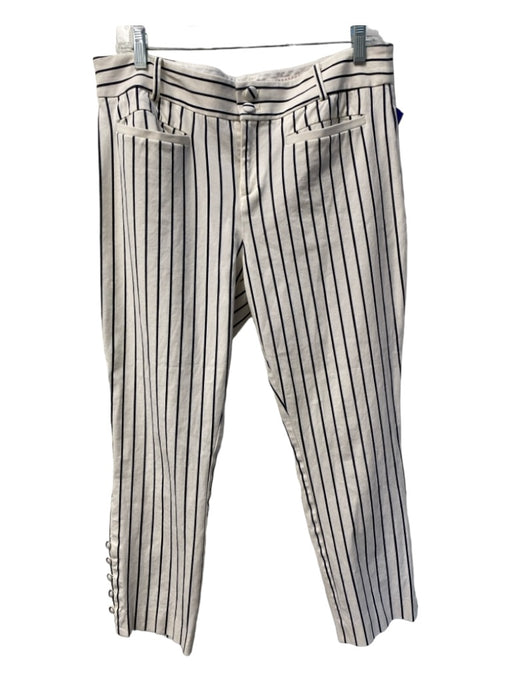 By Anthropologie Size 12 Cotton Blend White & Blue Striped Front Pocket Pants Cotton Blend / 12