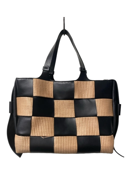 Lia Numa Black & Tan Leather 2 Handles Shoulder & Crossbody Straps Patchwork Bag Black & Tan / Large