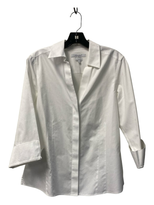 Foxcroft Size 12 White Cotton 3/4 Sleeve Collared Button Up Fitted Top White / 12