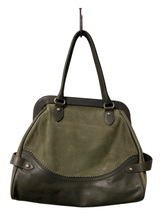 Max Mara Olive Suede Leather trim Top Handle Shoulder Bag Zipper Bag Olive / M/L