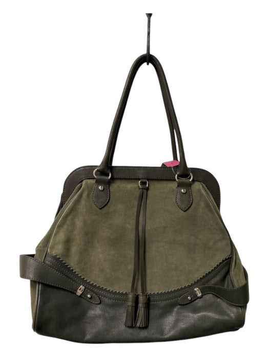 Max Mara Olive Suede Leather trim Top Handle Shoulder Bag Zipper Bag Olive / M/L