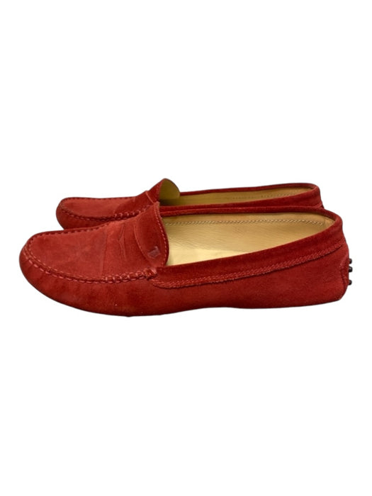 Tod's Shoe Size EST 8 Red Suede Slip On Almond Toe Stitching Detail loafer Shoes Red / EST 8