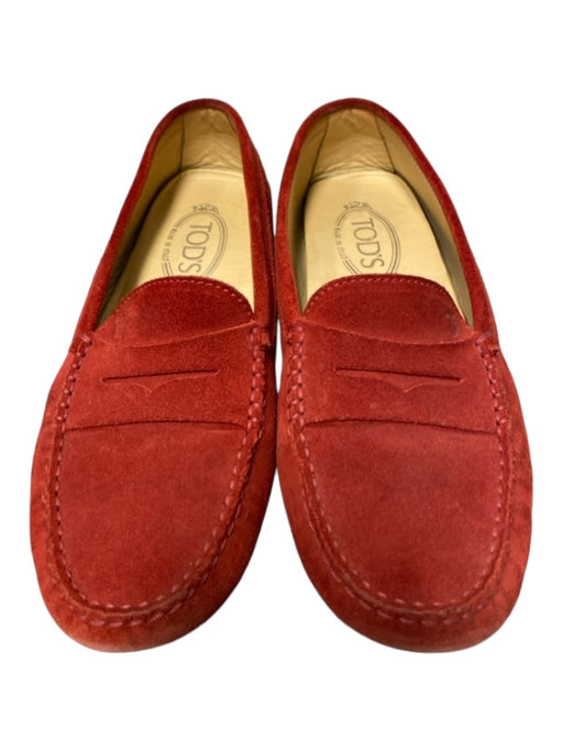 Tod's Shoe Size EST 8 Red Suede Slip On Almond Toe Stitching Detail loafer Shoes Red / EST 8