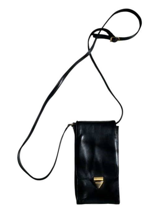 Perlina Black Leather Crossbody Gold Hardware Inside Pocket Phone Carrier Bag Black / XS