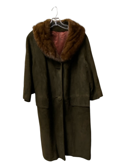 Leathermode Size Est L Chocolate Brown Suede Fur Collar 3/4 Sleeve Long Coat Chocolate Brown / Est L