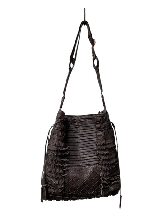 David & Scotti Brown Leather Fringe Crossbody Mirror Attachment Bag Brown / M