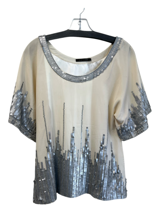 Elie Tahari Size Est M/L Ivory Missing Fabric Lined Sequin Detail Scoop Neck Top Ivory / Est M/L