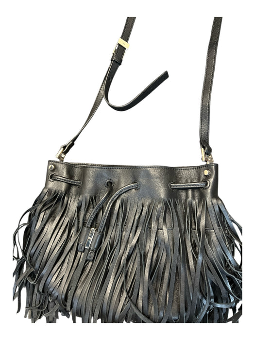 Karen Millen Black Leather Shoulder & Crossbody Silver Hardware Fringe Bag Black / Small