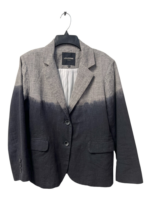 Le Superbe Size 8 Navy, Black & White Cotton Linen Blend Houndstooth Blazer Navy, Black & White / 8