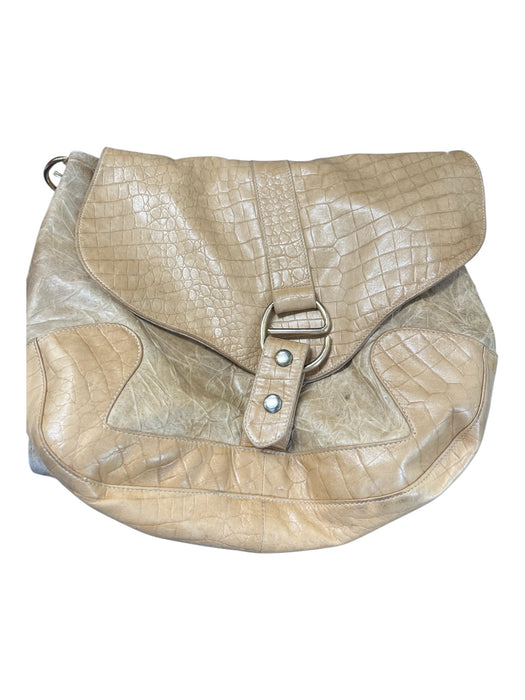 Pretta Beige Leather Croc Embossed Messenger Bag Gold Hardware Interior Zip Bag Beige / Medium