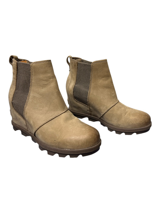 Sorel Shoe Size 8.5 Taupe Leather Upper Ribbed Panels Platform Round Toe Shoes Taupe / 8.5